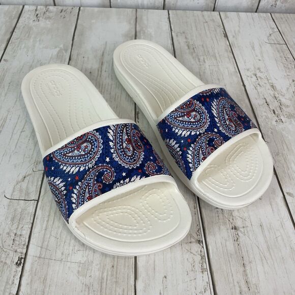 Crocs Vera Bradley Colab Women’s 9 Sloane Slides  Blue Marine Paisley - Picture 1 of 8